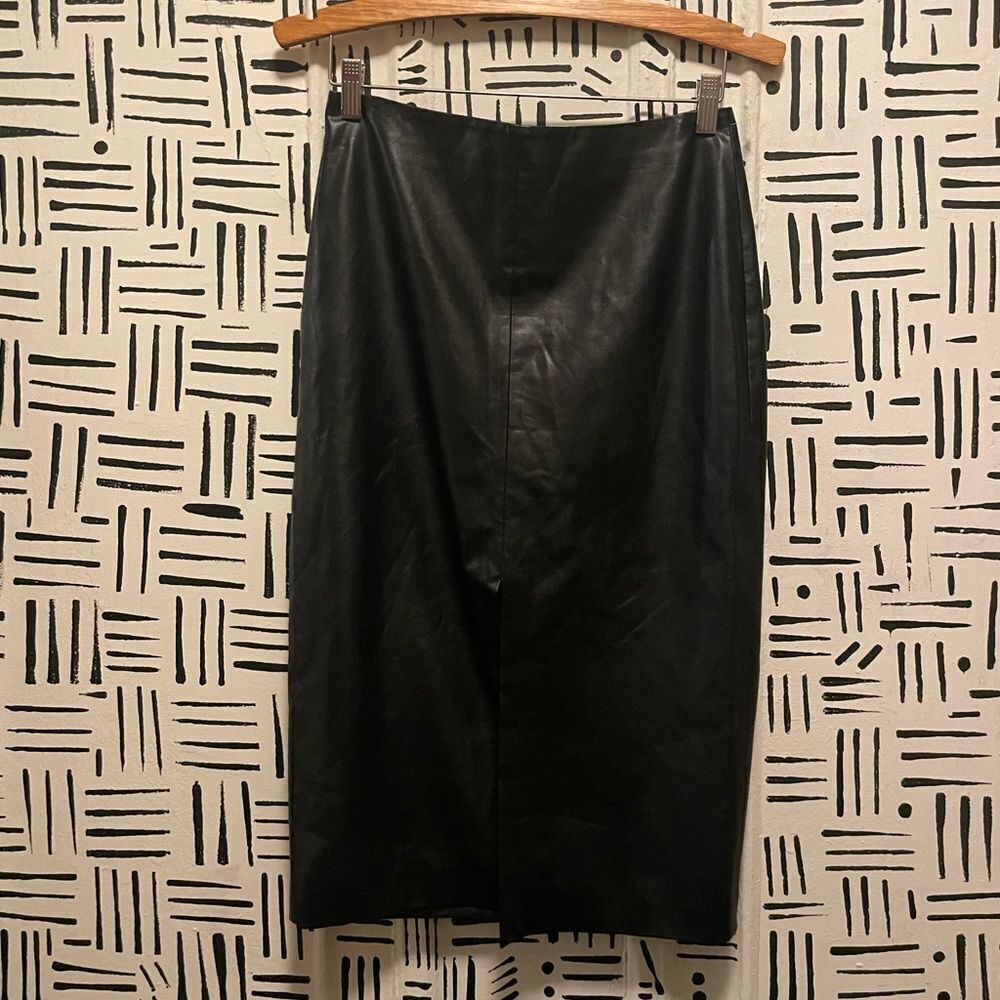 Topshop faux leather midi skirt w/ front slit - Picture 6 of 8
